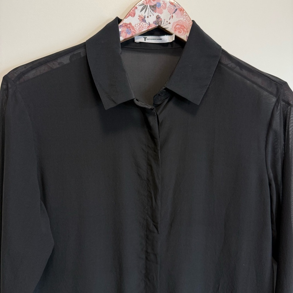 T by ALEXANDER WANG Black Silk Long Line Button Up Shirt Dress Small - Picture 2 of 9